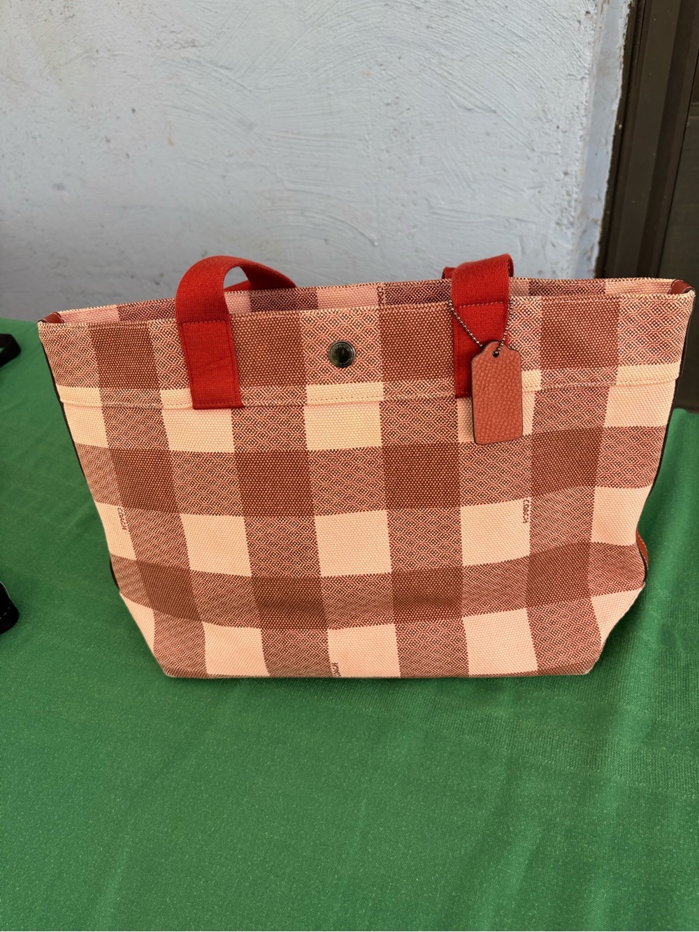 Coach tote bag red and pink plaid